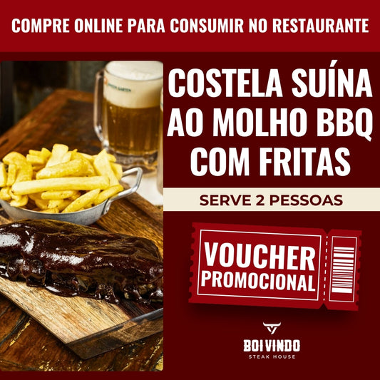 Costela Suína ao Molho BBQ com fritas serve 2 pessoas